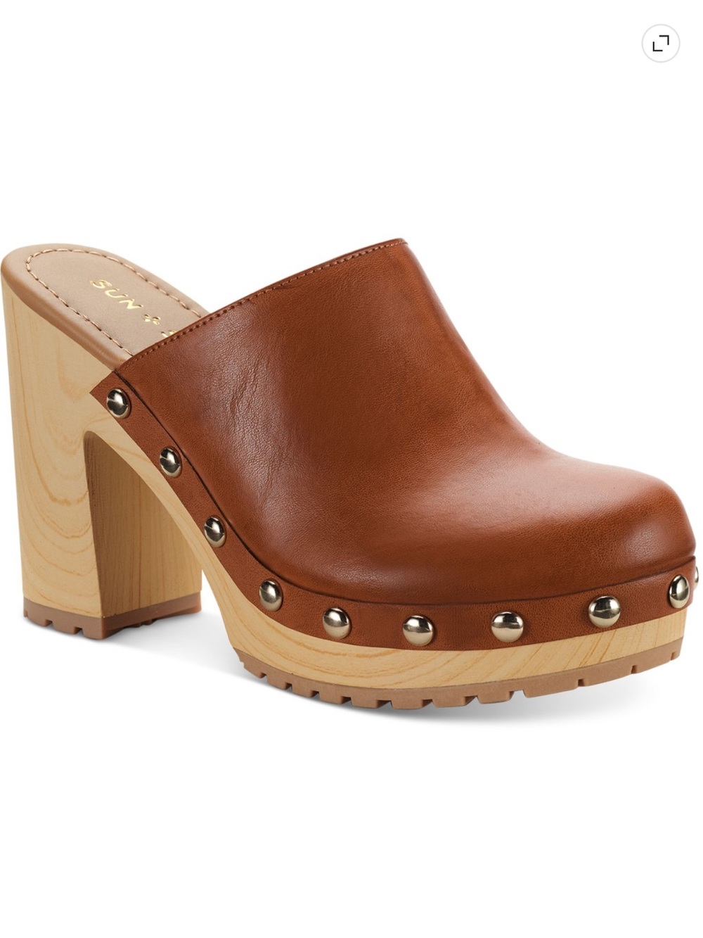 SUN+STONE wood style chunky block heels platform clogs size 9